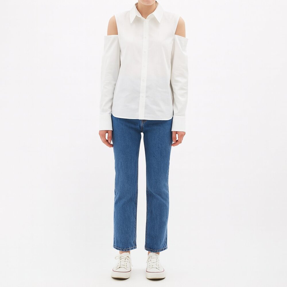 Valentino off the shoulder cotton button down shirt size 46